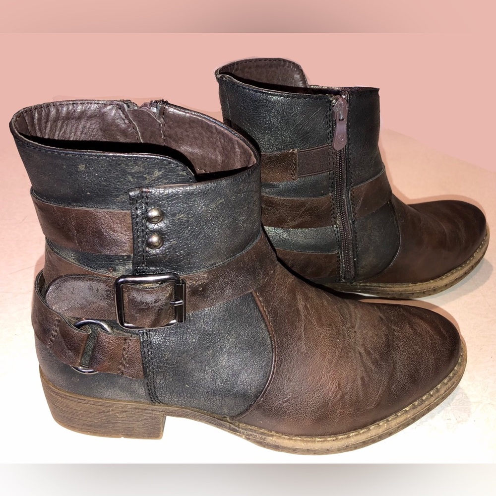 Free People Patrizia Metallic Black & Dark Brown Strappy Leather Moto Boots - 8